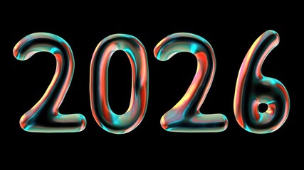 Poster - Colorful Number 2026 Animation For New Year Concept Isolated Against Black Background