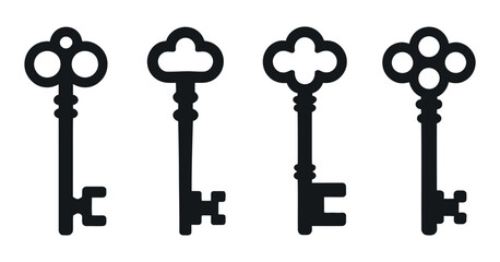 Poster - Simple Key Silhouettes Vector Set A Collection of Minimalist and Modern Keys for Design Projects, Featuring Clean Lines and Basic Shapes on a White Background