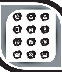 Poster - Grunge Style Contact Information Icons Displayed on White Surface for Modern Design