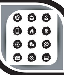 Poster - Contact Information Icons Brush Stroke Style Depicting Various Communication and Connection Channels for Modern Business and Technology