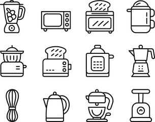 Poster - Collection of kitchen appliance icons in a simple line art style
