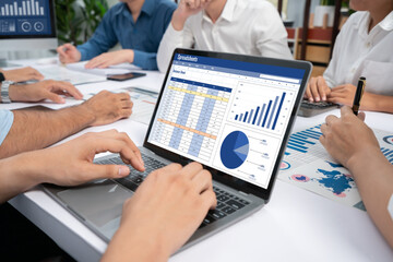 Poster - Spreadsheet document information financial startup concept. data and graphs in spreadsheet documents for online analysis project dashboard accounting digital brisk