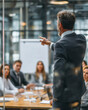 © Michał Magiera - Lider zespołu intensywnie dyskutuje i podnosi głos na pracowników podczas spotkania w sali konferencyjnej. Emocje, napięcie i presja w środowisku pracy.