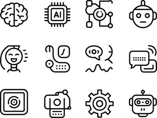 Fototapete - Collection of modern line art icons representing artificial intelligence and technology concepts