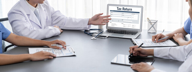 Poster - Online tax return form for submitting individual income tax return form brisk on the internet website. Government web for tax payment and return. Taxation technology concept.