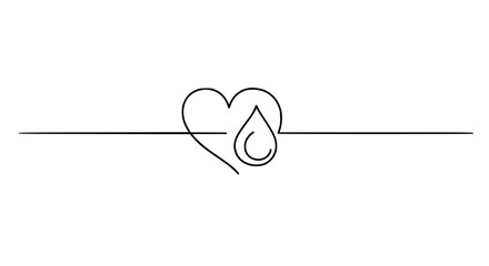 Poster - Heart and droplet symbol in single line outline vector style  