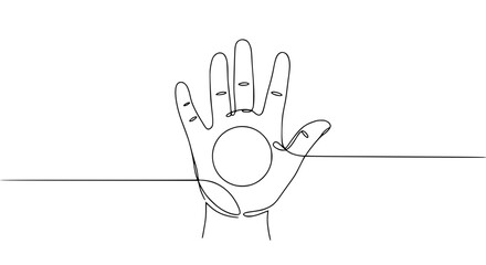 Poster - Single line outline vector of a hand gesture representing peace  