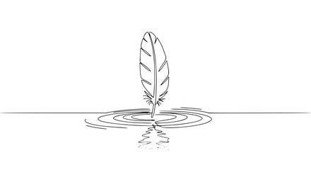 Poster - Single line outline vector feather creating ripples in water  