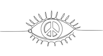 Poster - Single line outline vector peace day illustration with eye design  