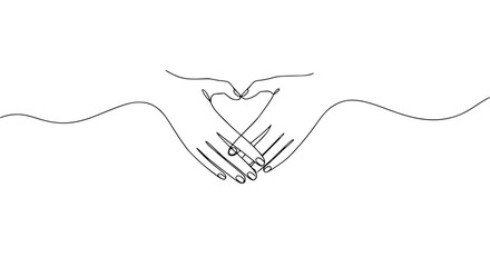 Aufkleber - Two hands forming a heart shape in single line outline vector style  