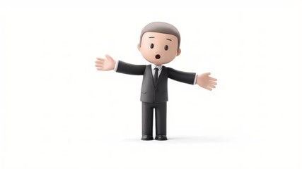Poster - Animated Businessman Welcoming, Surprised, or Presenting on White Background