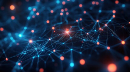 Wall Mural - Abstract network with glowing nodes connected by lines against a blurred background