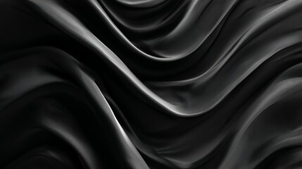 Poster - Elegant dark flowing fabric creating abstract patterns for luxurious backgrounds and sophisticated designs, exuding depth and grace.