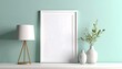 © akun - Empty white frame on mint wall