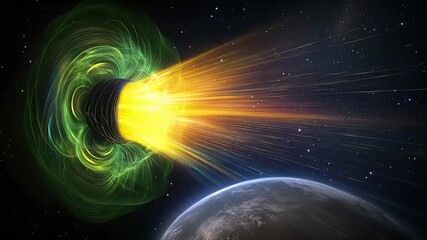 Wall Mural - Abstract cosmic phenomenon with energy beams and a planet.