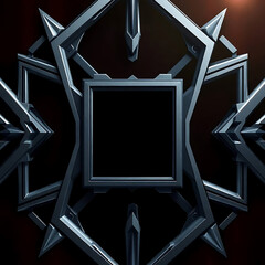 Poster - A futuristic geometric design showcases a metallic square frame with sharp angular extensions