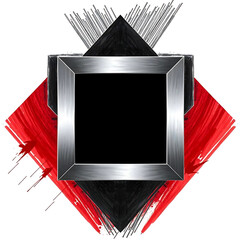 Poster - A striking silver square frame is set against a dynamic backdrop of red and black abstract shapes