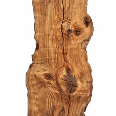 Poster - Vertical shot of a live edge wood slab with prominent knots and natural grain patterns, isolated on white