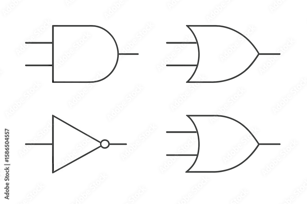 Logic Gates Digital Electronics Vector Set. AND, OR, XOR, NOT Gate ...