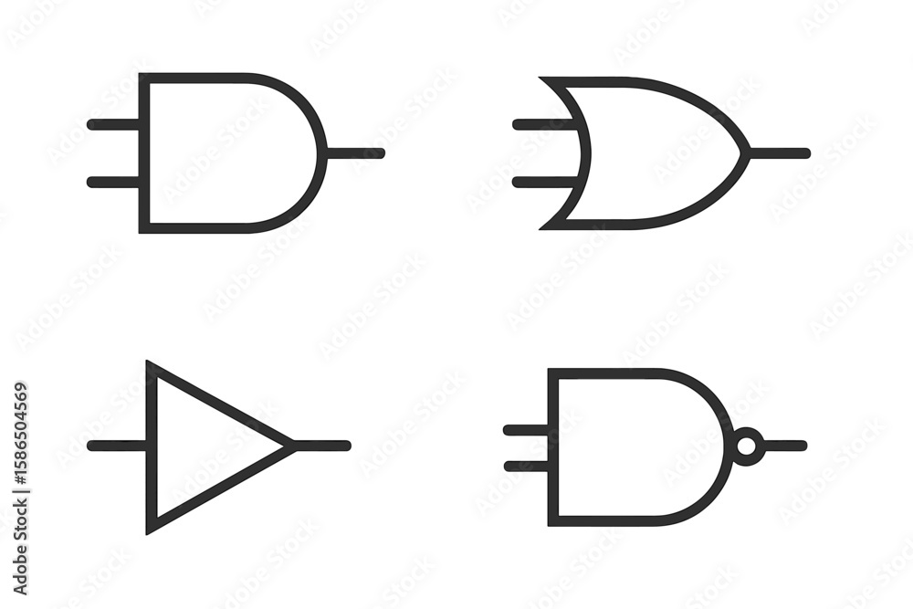 Vector Set of Logic Gate Digital Electronics Symbols. AND, OR, NOT ...