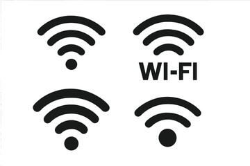 Fototapete - Black WiFi icons set. Wireless internet signal strength symbol. Flat vector graphic for web, mobile app design. Network connection, hotspot access point technology concept.
