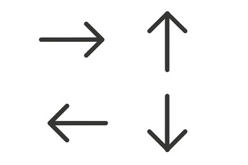 Fototapete - Set of 4 black arrow icons in thin line style. Arrow collection with up, down, left, right directions. Web and mobile app UI, UX element. Navigation, pointer, cursor sign.