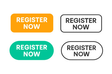 Fototapete - Register now button set for web design. Call to action UI element collection. Vector graphic for website and mobile app. Subscribe and registration icon pack in flat design.