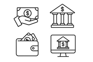 Poster - Bank and finance line icon set. Money and payment linear icon collection. Contains concepts like online banking, deposit, wallet, loan, investment, savings, and currency.