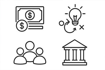 Leinwandbilder - Business and finance web icons set in thin line style. Vector symbols for money, banking, teamwork, and strategic planning. Corporate management and payment concepts isolated.