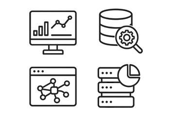 Leinwandbilder - Data analytics line icon set. Big data analysis and processing symbols. Vector graphic elements for web, mobile app, infographic. Database, statistics, monitoring, report.
