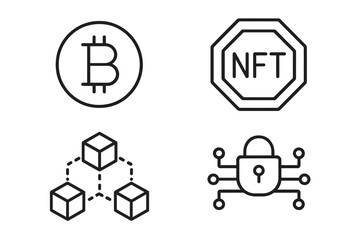 Leinwandbilder - Cryptocurrency web icon set. Crypto technology and blockchain symbols for web and mobile app design. Includes bitcoin, NFT, cyber security and digital money concepts.