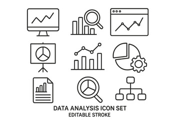 Poster - Data analysis and statistics thin line icon set. Business analytics and research vector icons. Editable stroke chart, graph, diagram, report for infographic design.