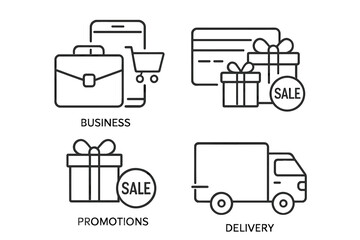 Leinwandbilder - E-commerce line icon set. Online shopping symbols for web and mobile app. Concepts include business, digital marketing, credit card payment, gift, sale, and fast delivery.
