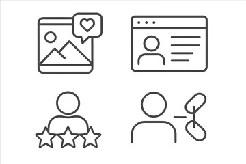 Leinwandbilder - Social media and web interface icon collection in thin line style. Vector symbols for digital marketing, business profile, user engagement, customer review, and SEO link.