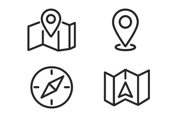 Poster - Navigation Location Icons Set. Line Style Web and Mobile Symbols: Map Pin, GPS Marker, Compass, Navigator, Route, Travel, Geolocation, Direction, Wayfinding, Map Design Elements