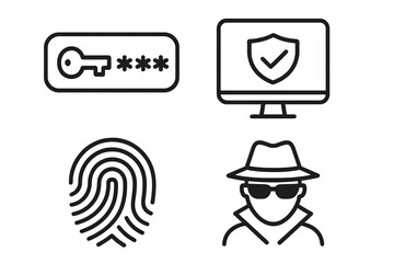 Poster - Security line icon set. Cyber security, internet protection, data privacy concept. Password, fingerprint, hacker, antivirus symbols for web, mobile app, UI, UX design vector.