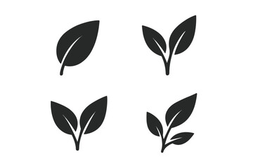 Aufkleber - Leaf icons set in simple flat style. Black leaves silhouette collection. Natural, organic, vegan product symbol. Ecology, environment, and nature eco sign element.