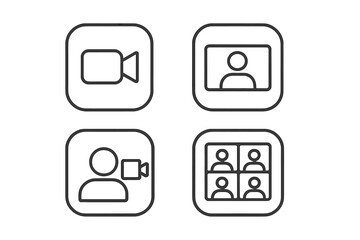 Fototapete - Video conference line icon set. Buttons for online video chat, remote meeting, and webinar. Communication technology symbols for web and mobile app UI UX design. Live stream.