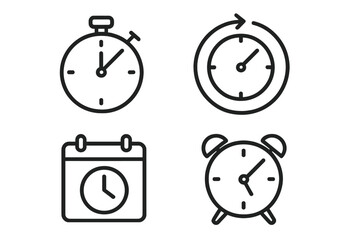 Aufkleber - Minimalist Line Art Time and Clock Icon Set — Stopwatch, Timer, Calendar, Countdown, Alarm, Time Management, Speed Recovery, Simple Clock and Watch Symbols for Web and App UI