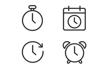 Aufkleber - Minimalist Line Style Time and Clock Icon Set – Stopwatch, Calendar, Countdown, Alarm Clock, Time Management, Recovery, Timer, Date, Schedule, Web and App UI Vector Pack
