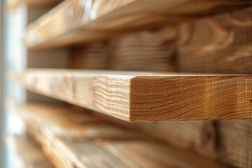 Poster - Empty wooden shelves highlighting the natural beauty of wood grain, creating a warm and inviting atmosphere