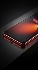 Poster - Copper-toned smartphone on dark surface, showcasing sleek design and abstract screen display, suggesting technology and modern elegance