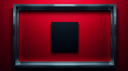 Poster - A large silver frame surrounds a black square against a textured red background