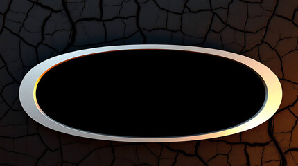 Poster - A sleek silver oval frame is presented against a cracked, dark background with a warm gradient lighting