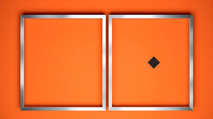 Poster - Two silver frames with a black pyramid inside one of them against an orange background