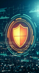 Leinwandbilder - Cybersecurity shield graphic on technological background, symbolizing digital protection and data safety, ideal for tech or security concepts
