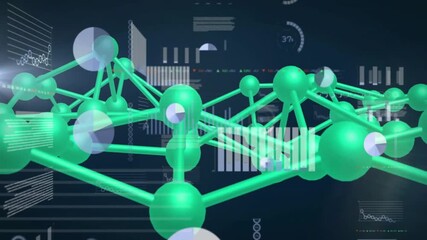 Poster - Camera pivoting and network rotating to reveal hidden green spheres while UI charts fading