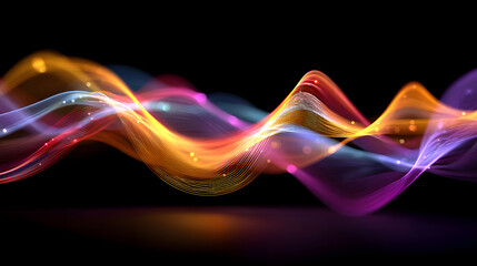 Poster - Abstract wave lines pattern dynamic colorful light flowing isolated on black background. concept of music, party, technology, modern. Abstract flowing wavy lines. Colorful dynamic wave