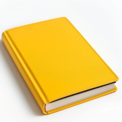 Poster - Stylish yellow leather notebook closed, placed on a clean white background, ideal for business or educational concepts