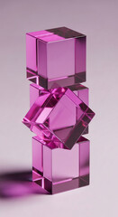 Poster - Three translucent purple cubes stacked, creating a minimalist display, showcasing a clean, modern aesthetic perfect for product presentations or design concepts
